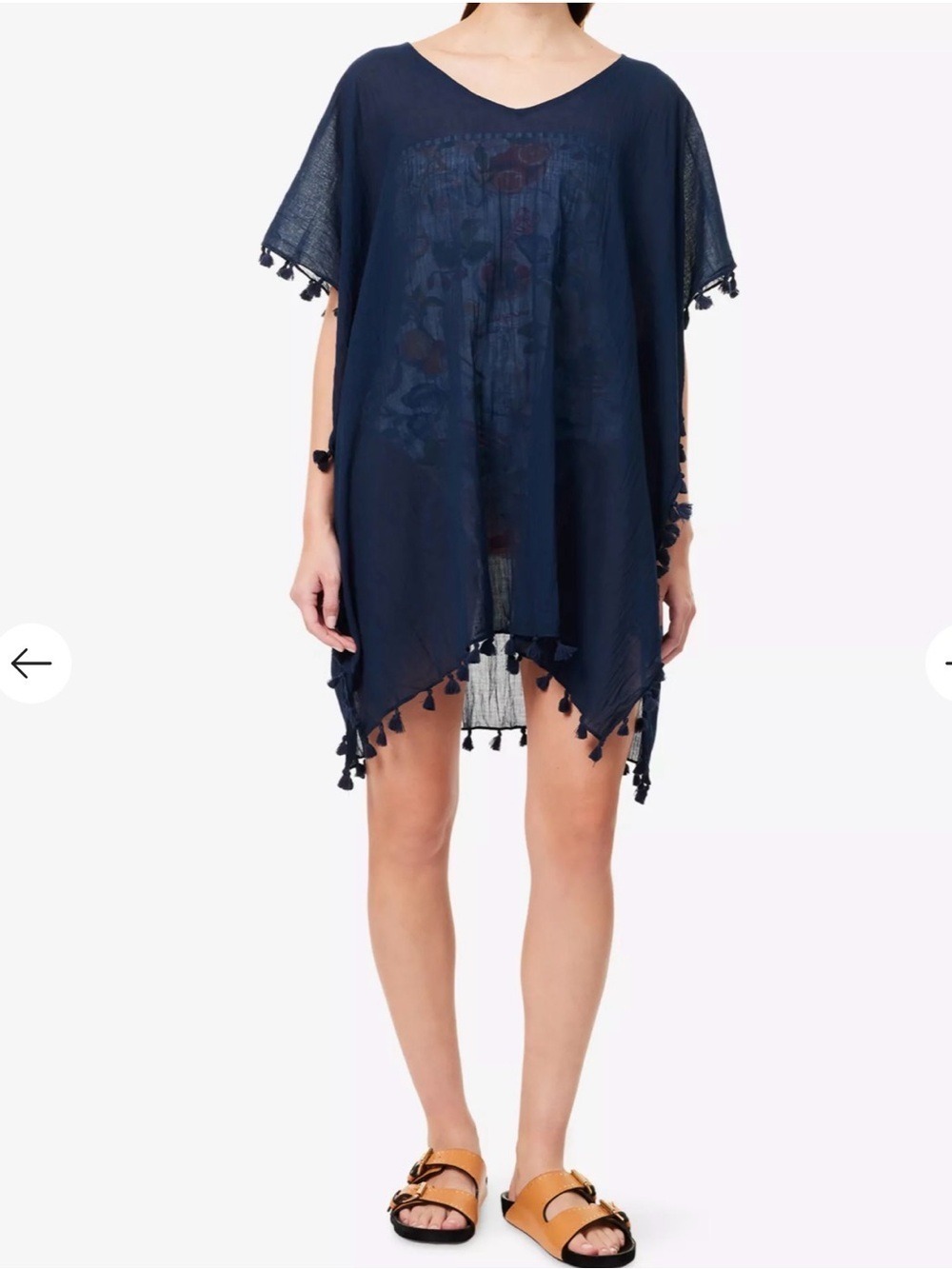 Seafolly Amnesia Cotton Tassel Fringed Swim Cover Up Navy Blue One Size